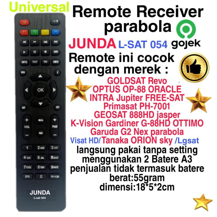 REMOTE RECEIVER PARABOLA UNIVERSAL JUNDA L-SAT 054