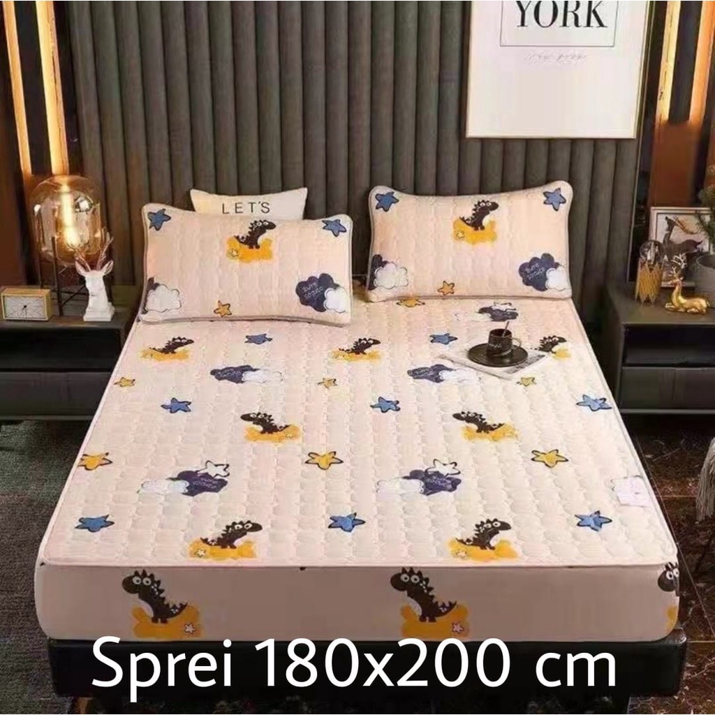 Sprei Waterproof / Sprei Protektor bermotif  ukuran 180x200cm-cream bintang