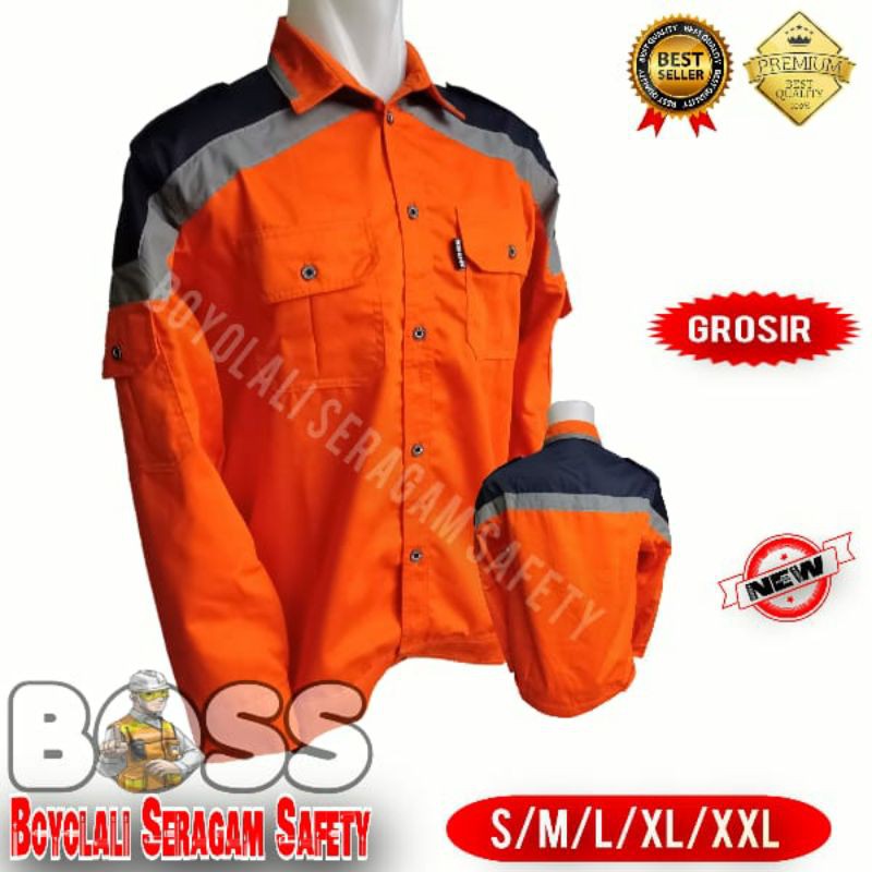 BAJU SAFETY ORANGE NAVY FREE LOGO K3 BENDERA-SERAGAM SAFETY-BAJU SAFETY CUSTOM