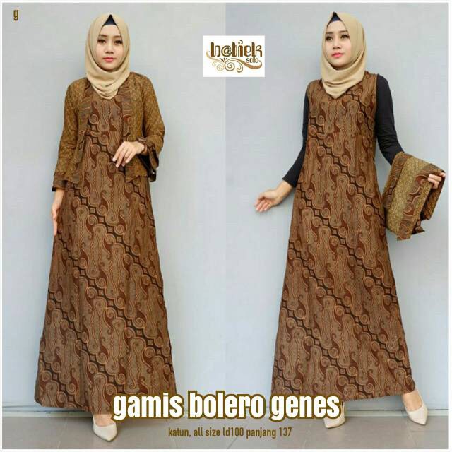 Gamis Bolero Genes 2in1 Lepasan Batik Modern Long Dress Muslim Sogan Batik Maxi Coklat