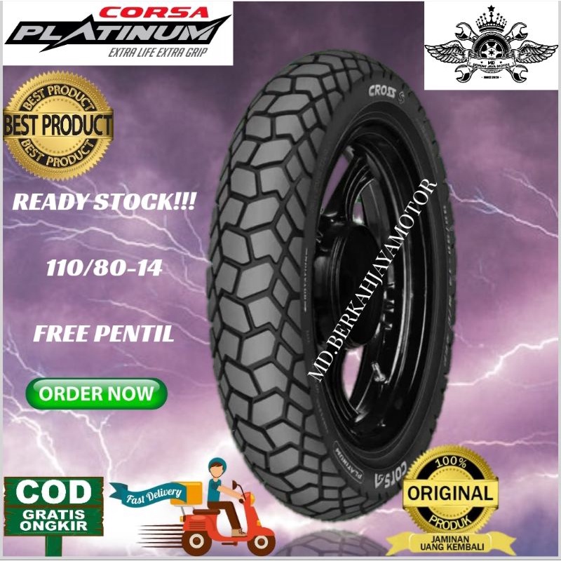 Ban tubeless corsa platinum cross s 110/80 14 free pentil