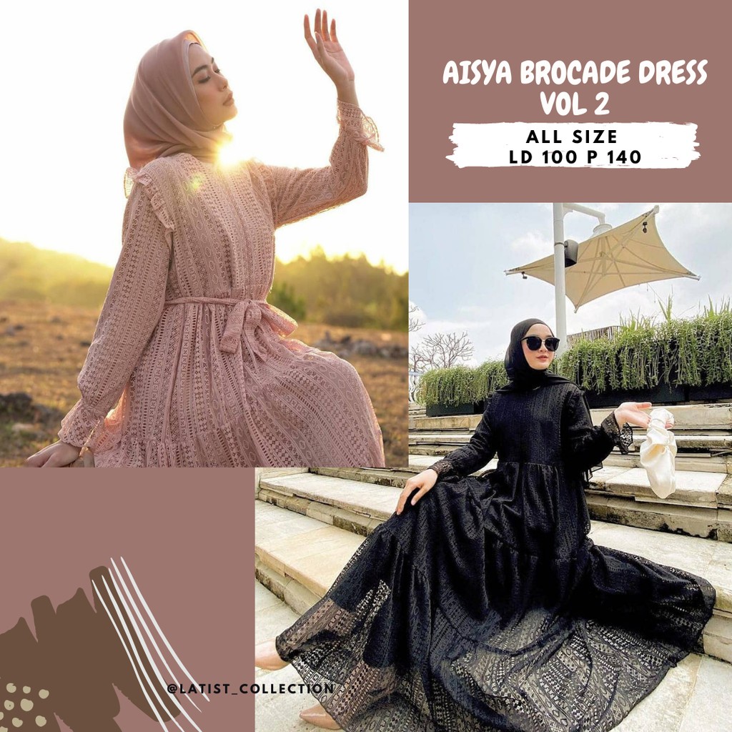 Aisyah Brocade Dress Vol 1/Dress Lilac/Dress Brukat LD 100 dan Ld 110/Gamis Brocade/Gamis Aqiqah