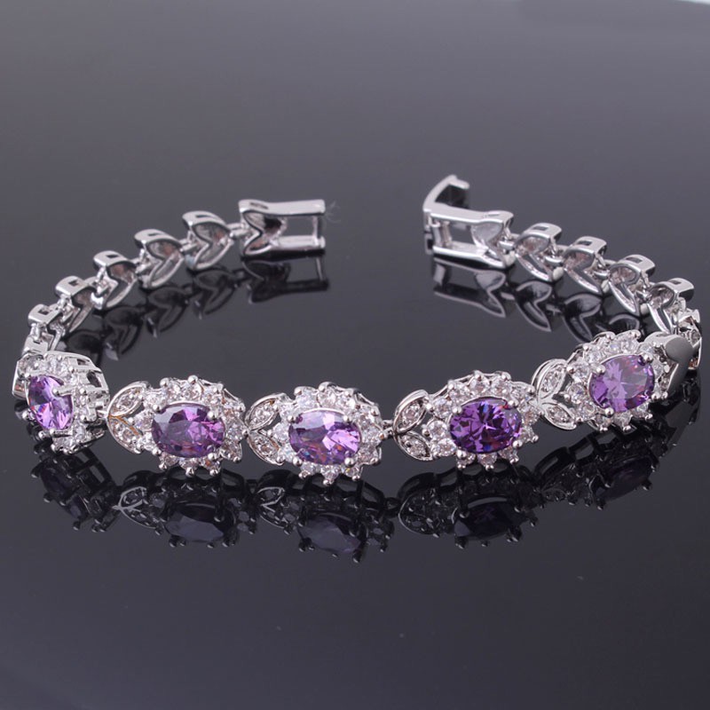 Gelang Crystal Ungu Austria Lapis Emas Putih.