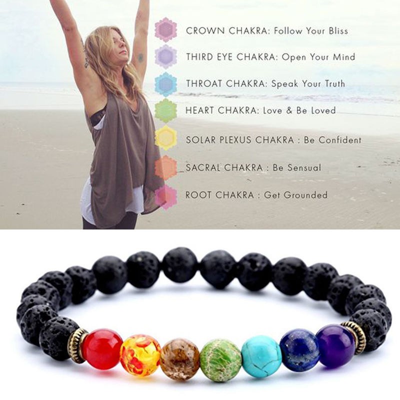 [HOT DEALS] FASHION 7 Chakra Healing Beaded Bracelet Natural Lava Stone Diffuser Bracelet Jewelry