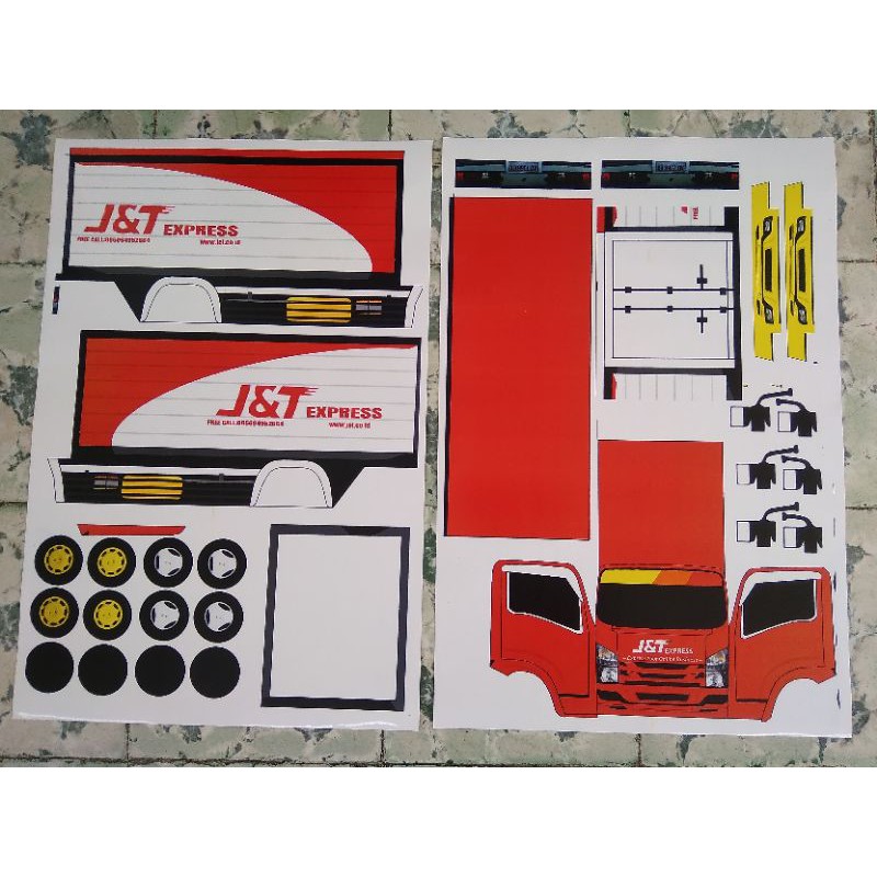 Lembaran PeperCraft Truk Box J&T Express Skala 1:16