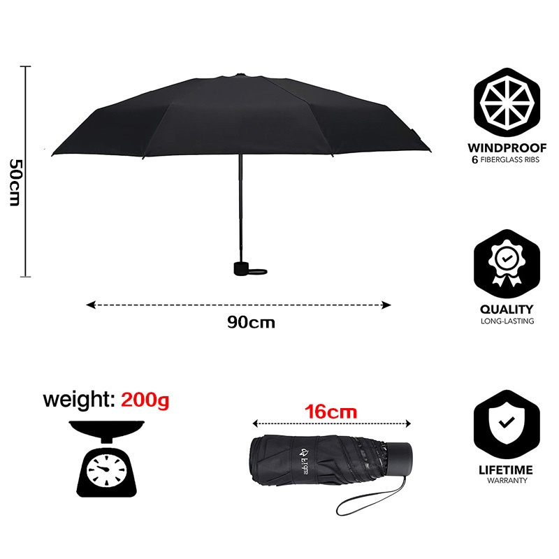 Payung Lipat Mini Portabel Dengan Model 6-lapis Dan Bahan Ringan Tahan Air / UV Untuk Hujan / Matahari