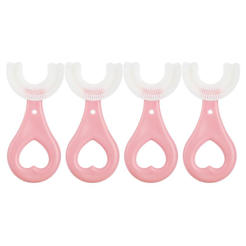 4pcs Sikat Gigi Anak Bentuk U Bahan Silikon / Training Toothbrush / Tooth Brush Baby Silicon type U Sikat Gigi Anak Sikat-4pcs Pink(2-6 Tahun)