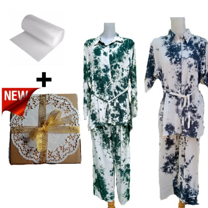 HAMPERS GIFT BOX SETELAN SET PAJAMAS ONESET BAJU TIDUR PIYAMA TYE DYE TIE DYE KEKINIAN PREMIUM CEWEK