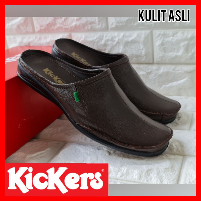 Sandal Selop Kickers Kulit Asli - Sendal Kulit Formal - Sandal Pria Bustong Kickers - Sandal Cowok Wedding Acara Adat