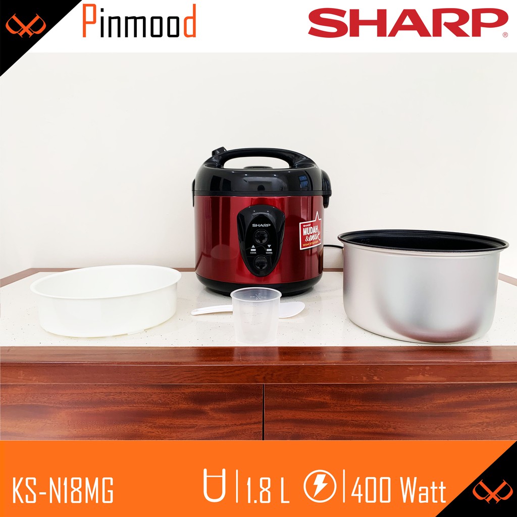 SHARP MAGIC COM // RICE COOKER KS-N18MG RD / SL  [ 1.8 LITER ]  PENANAK NASI STAINLESS STEEL