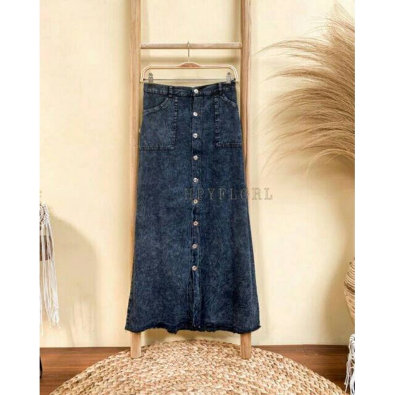 ROK JEANS BUTTON SNOW BLACK DAN SNOW BLUE/JEANS ROK KANCING RAWIS