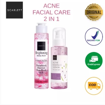 Scarlett Whitening Paket 2 In 1 Set Toner Acne Essence Toner + Brightening Facial Wash 100ml Origina