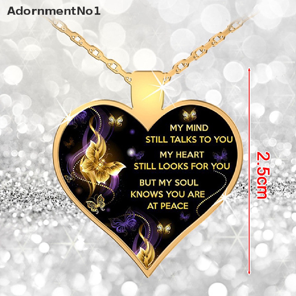 (AdornmentNo1) Kalung Rantai Dengan Liontin Kupu-Kupu + Hati Motif Tulisan My Mind Still Talks To You