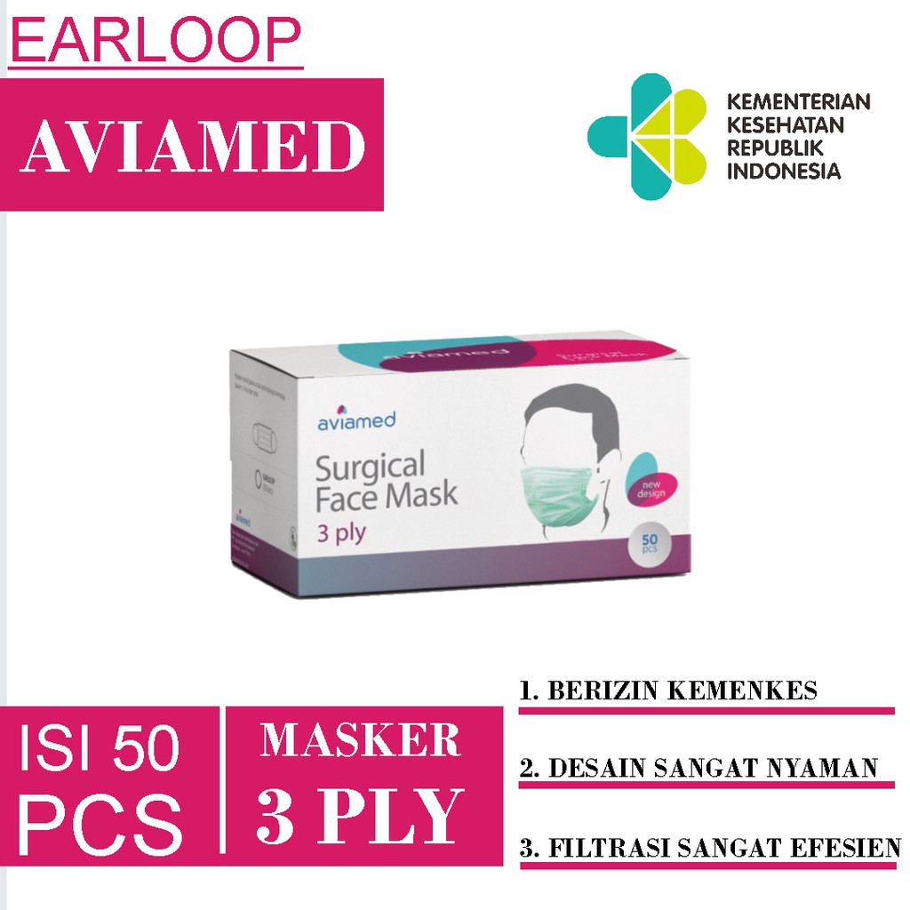 Ready Stock Masker Medis Aviamed 3Ply Isi 50pcs BerIzin Kemenkes