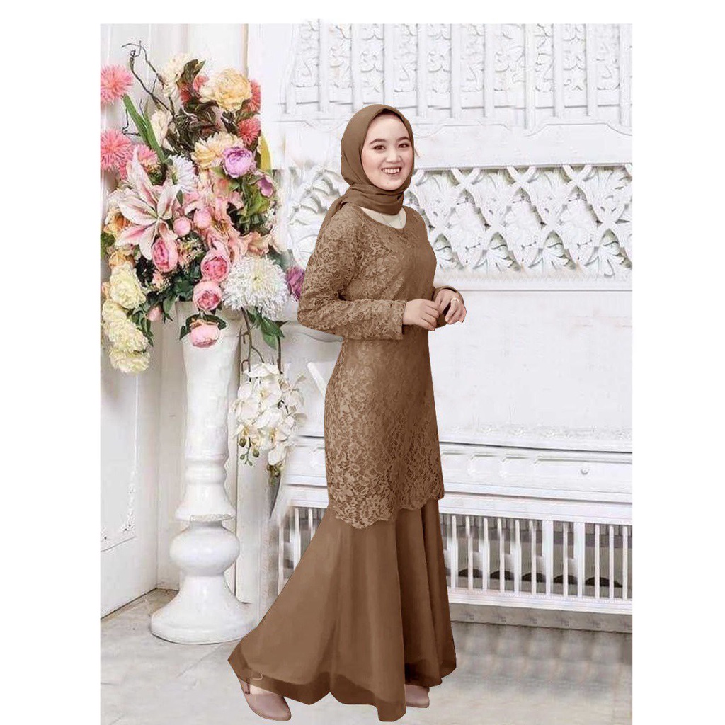 GAMIS BRUKAT NARITA 4ukuran L XL 2XL 3XL DUYUNG TILE / GAMIS  PAKAIAN MUSLIM WANITA DISKON / baju pesta mewah