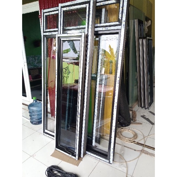 Kusen jendela aluminium kaca 150 x 60 lengkap tinggal pasang