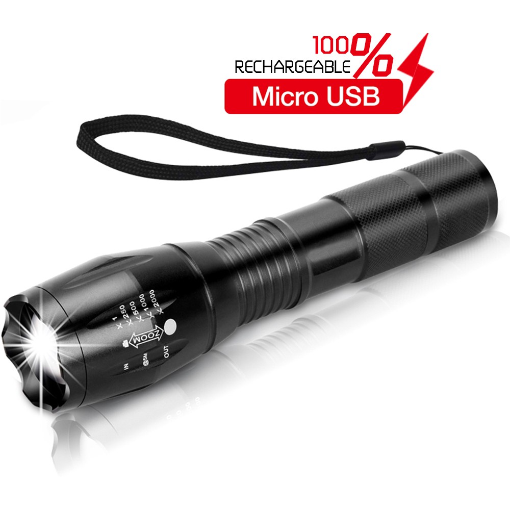 TaffLED Senter LED Tactical USB Rechargable Zoomable 10000 Lumens