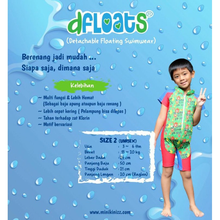 DFloats Baju renang apung anak Minikinizz size reguler 3-5 tahun