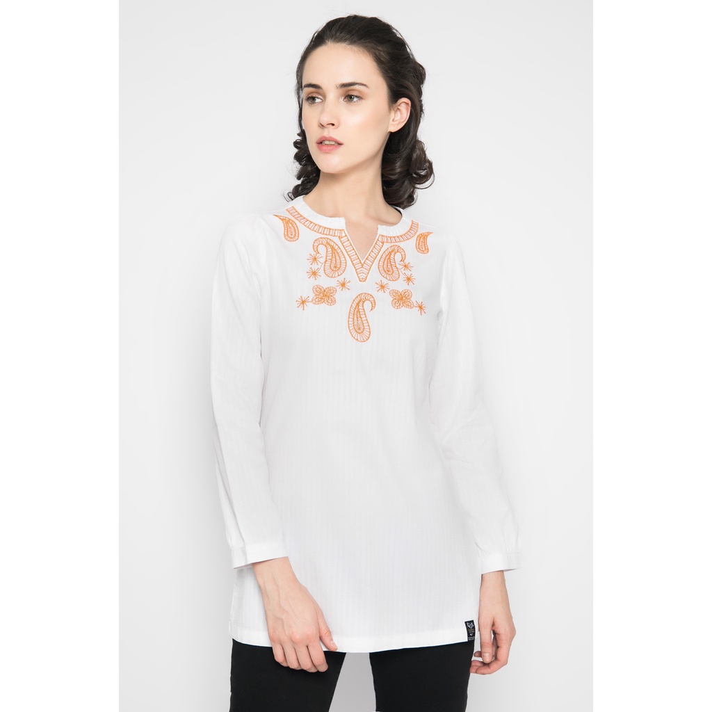 LGS - Baju Muslim Wanita - Warna Putih - Motif Bunga - LLSH.385.P1028.O337.7C L/S