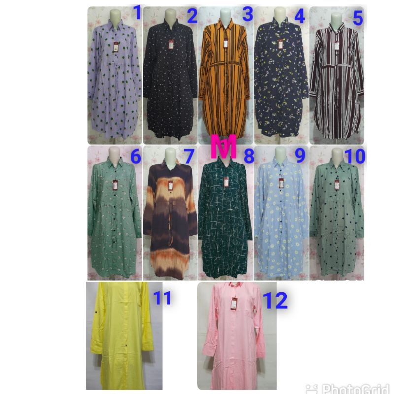 Long tunik 3c original fulltag kerut pinggang & Polos