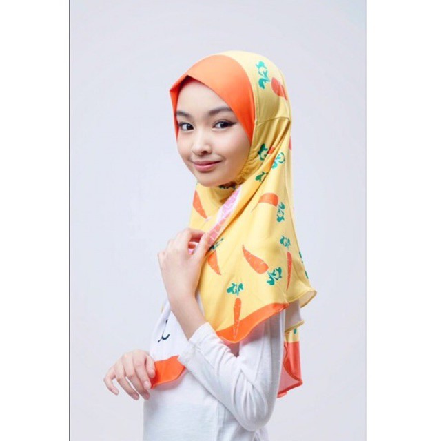 BERGO ANAK PRINTING MOTIF KELINCI , HIJAB INSTANT KARAKTER , HIJAB ANAK LUCU