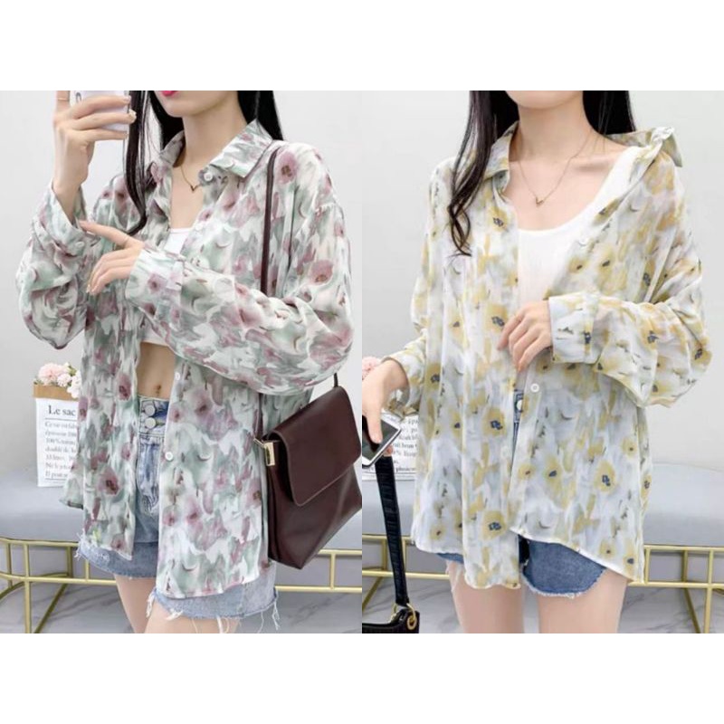 atasan wanita vefaya kemz import kemeja bunga pm/pakaian wanita outer cardigan panjang flow