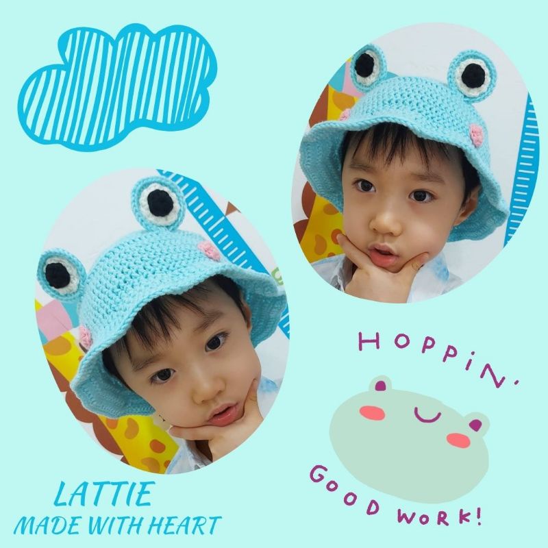KIDS FROG BUCKET HAT/FROG BUCKET HAT/CROCHET BUCKET HAT/TOPI RAJUT/TOPI LUCU/CUTE HAT/TOPI RAJUT LUC