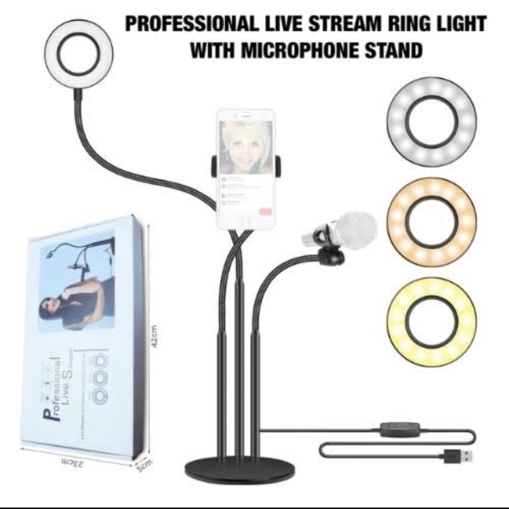 Professional Live Stream Ringlight 3 in 1 LED Camera Light Night Selfie Kit