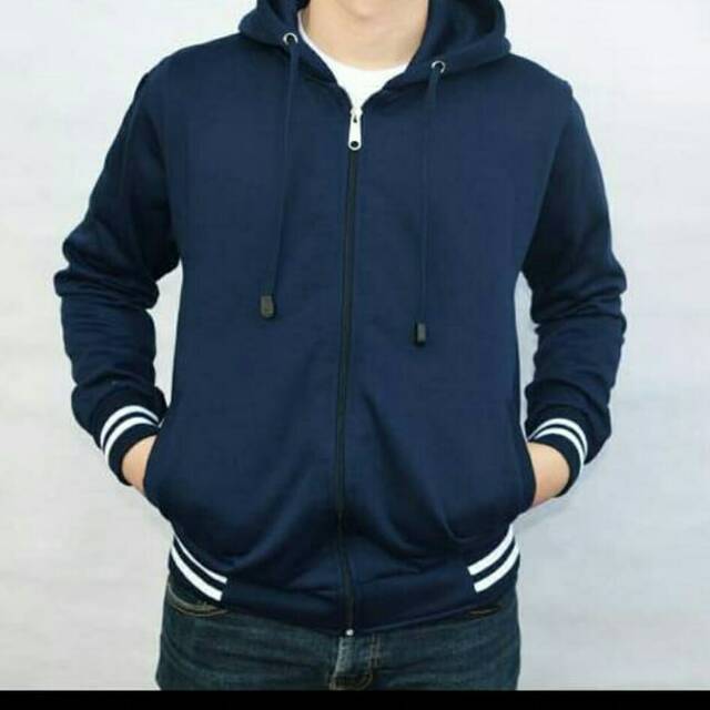 Jaket Baseball Varsity Hoodie - Biru Navy