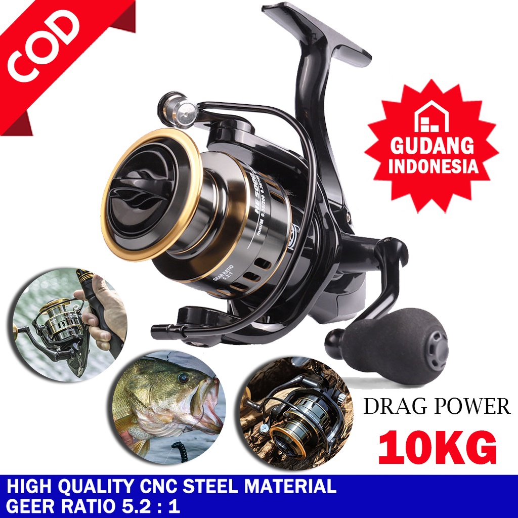 Reel Pancing HE1000 - 7000 10 Kg/ Reel Pancing Murah Kuat Power Handle/ Reel Pancing Laut Tarikan Pancing Metal/ Gulungan Pancing