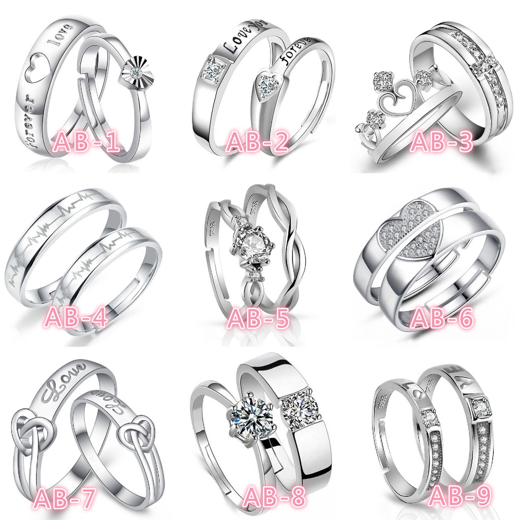 [✅READY STOCK] 925 Silver Cincin Pasangan Berlian Mode Wanita Perhiasan Cincin Couple Rings US 4 5 8 9  Penjualan Panas Mode