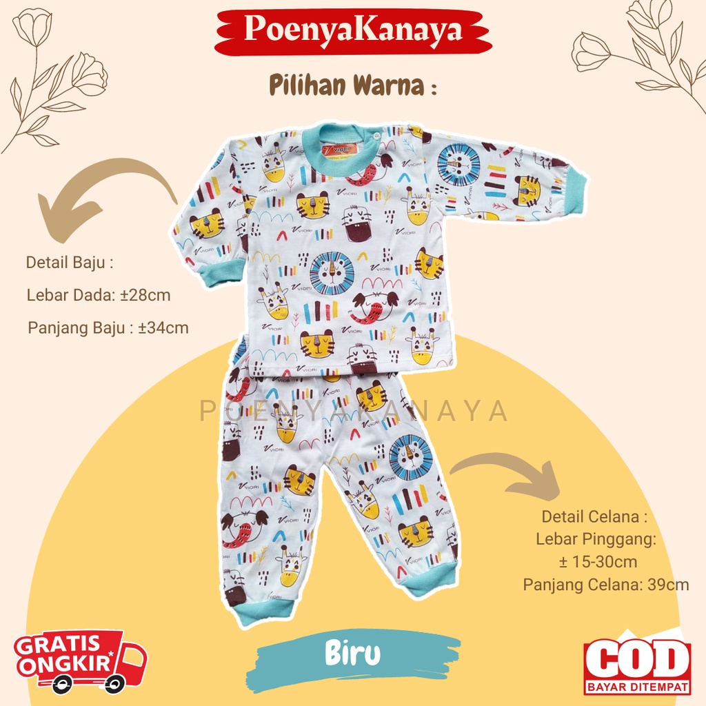 Setelan Baju Bayi Piyama Bayi PANJANG LION PRINT PUTIH Viori Size 6-18 Bulan SPY173