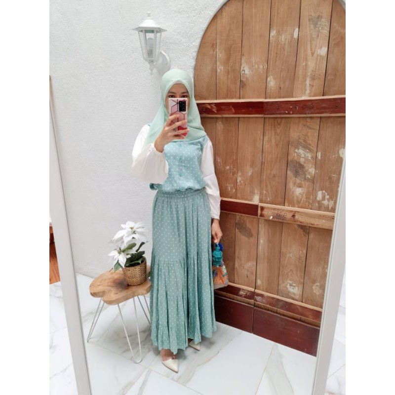 Rok Polka Rayon Uniqlo Premium - Polka Dotty / Maxi Skirt Polka Dotty By Jazleen