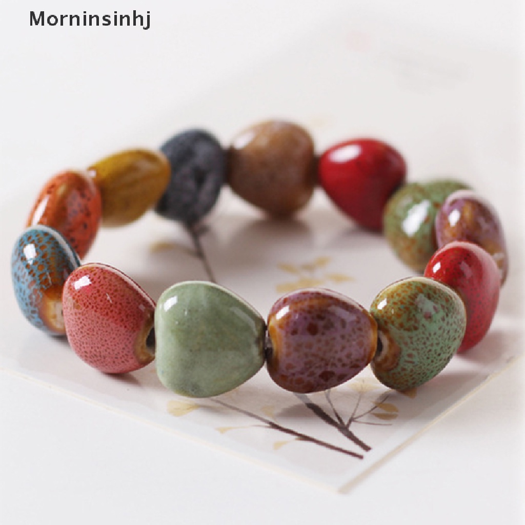 Mornin Gaya Etnik Fashion Glasir Keramik Manik-Manik Dainty Bracelets Strand Bracelet Multicolor Elastis Menyukai Hadiah 1buah id