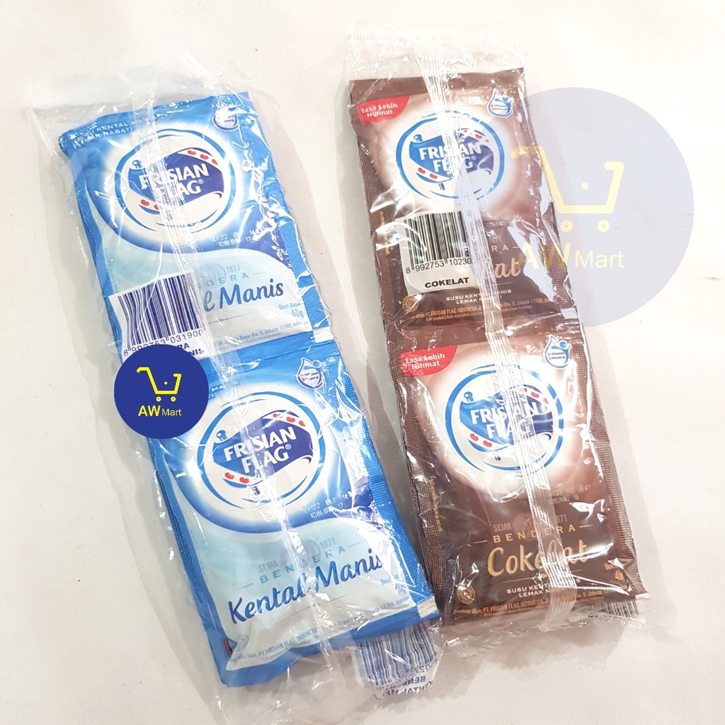 SUSU KENTAL MANIS FRISIAN FLAG SACHET RENCENG (6 SACHET X 40 GRAM) - SKM &amp; COKLAT - SUSU BENDERA KENTAL MANIS