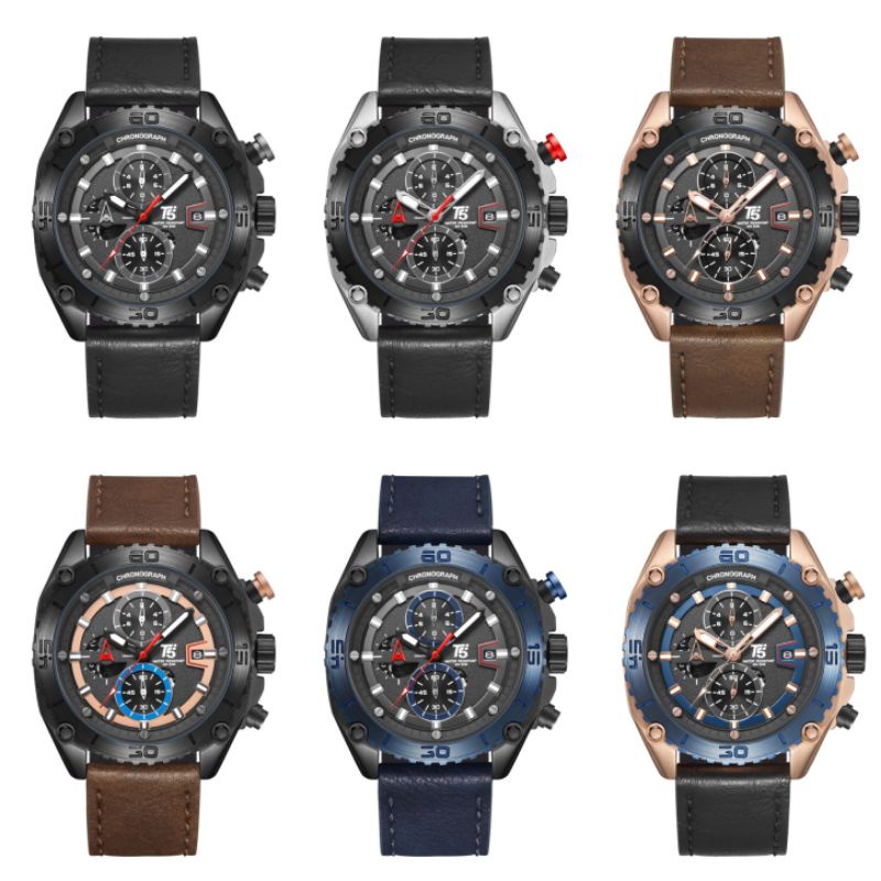Jam Tangan Pria OriginalT5 H 3879G Tali Kulit Chronograph Stopwatch