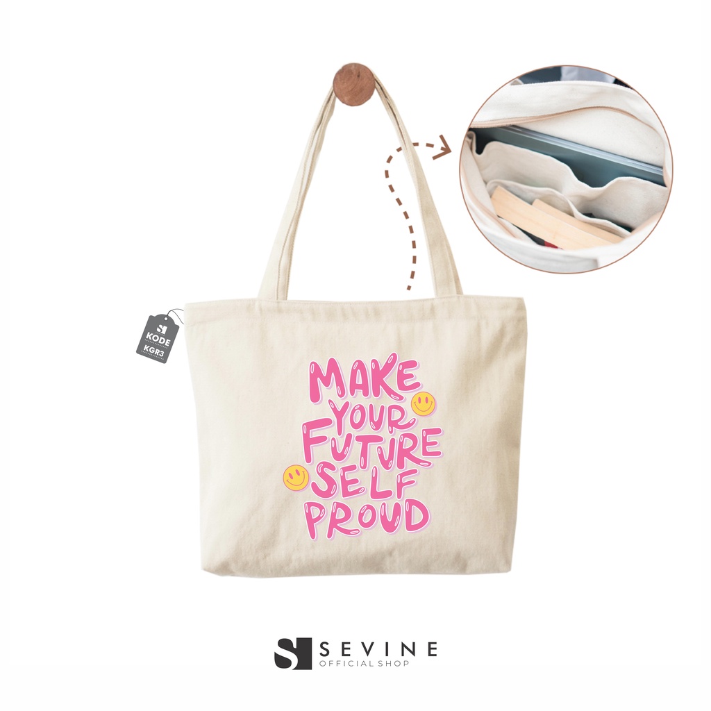 Sevine Tote Bag Kanvas Emily Aesthetic Resleting Tas Wanita Kuliah Fashion Laptop Totebag Vintage Groovy Pastel Quotes Vintage - KGR