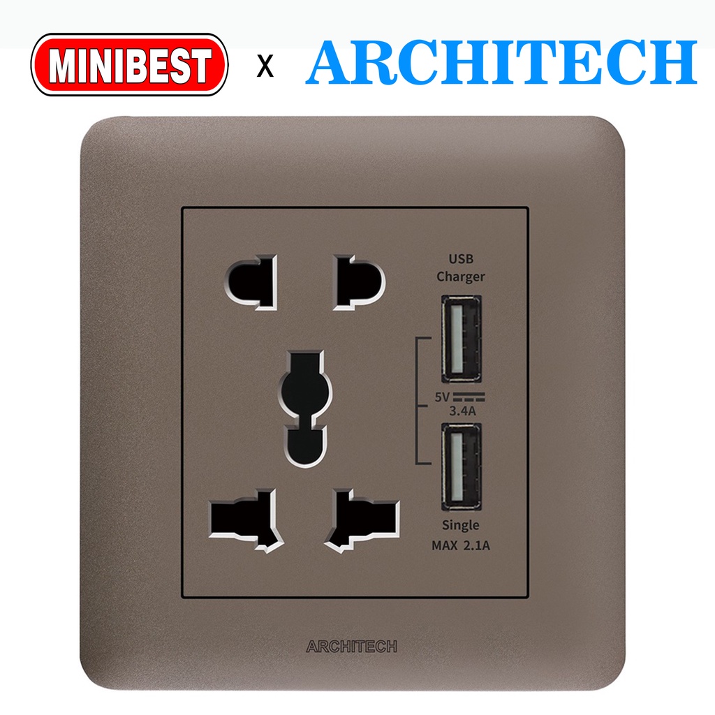 MINIBEST ARCHITECH INFINITY BROWN / SAKLAR USB / STOP KONTAK COLOKAN A63 NEW 2.3