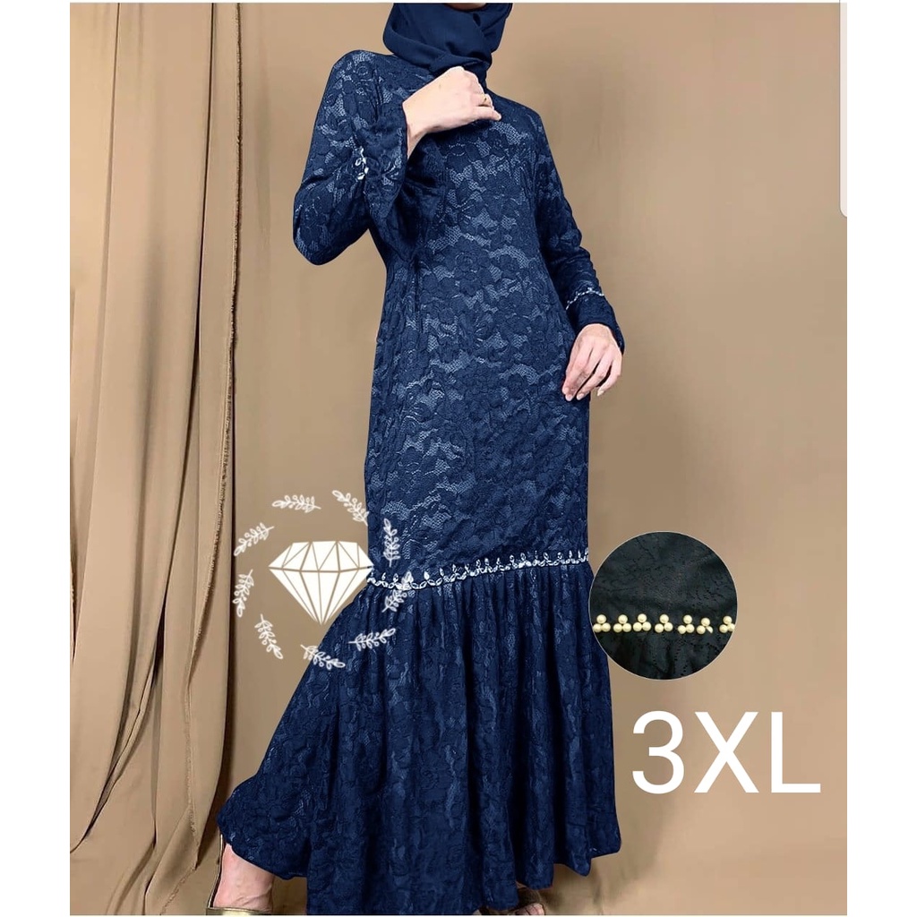 PCS MAXY NURHALIZA DUYUNG MUTIARA BRUKAT FASHION PAKAIAN WANITA DRESS GAMIS MAXI 5 UKURAN M L XL XXL 3XL MS ADA VIDEO REVIEW ASLI PRODUK-Navy 3XL