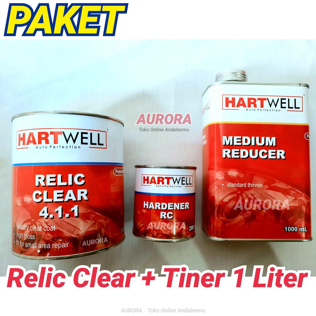 PAKET Hartwell Relic Clear 1 Kilo + Tiner PU Hatwel Medium Reducer 1 Liter