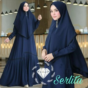Baju Gamis Wanita Muslim Terbaru 2021 M L XL Serlita Syari set Khimar Ceruty Babydoll Polos Murah