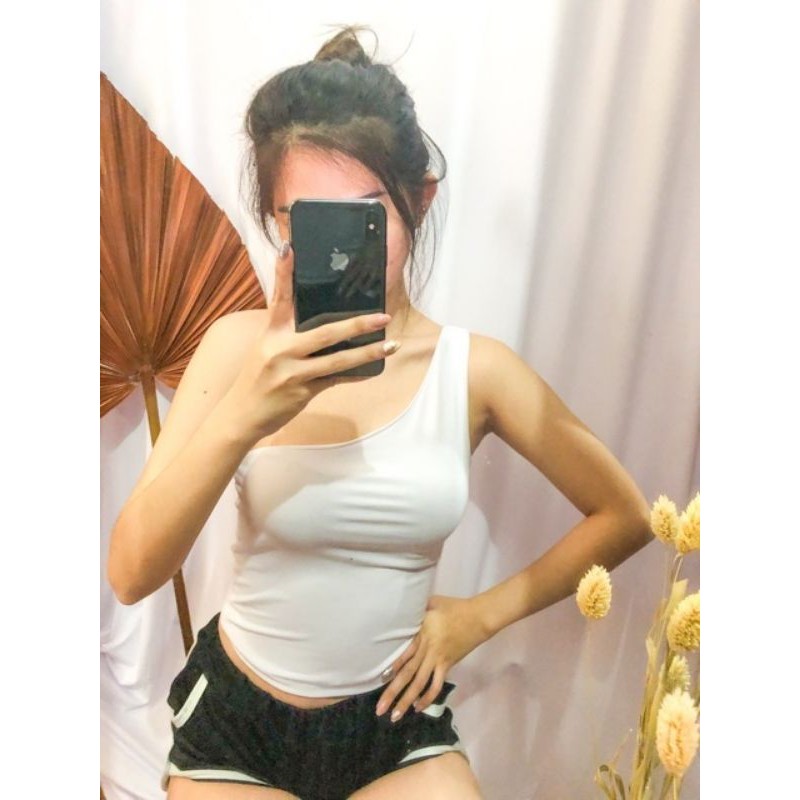 Scotteshop - Ribbony Korean Top One Shoulder Crop Top 044