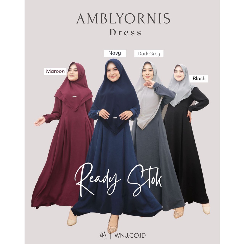 Gamis Dress Crinkle Polos AMBLYORNIS Jumbo Busui Premium by WNJ Wanoja Hijab