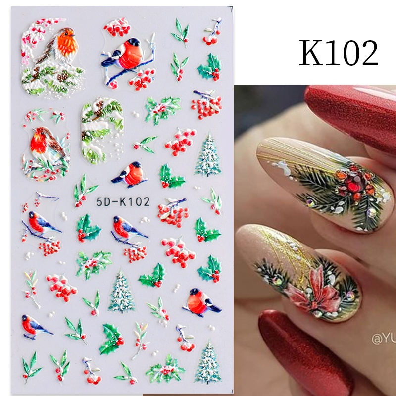 Stiker Kuku Motif Natal / Musim Dingin / Snowflake / Burung / Gingerbread Man 5d Untuk Dekorasi Nail Art