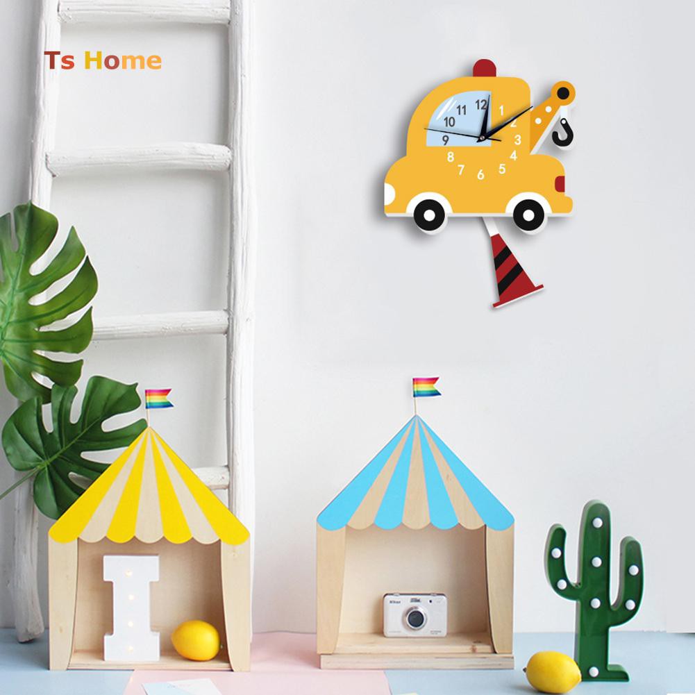 Jam Dinding Desain Kartun Burung Bangau Tidak Berisik Untuk