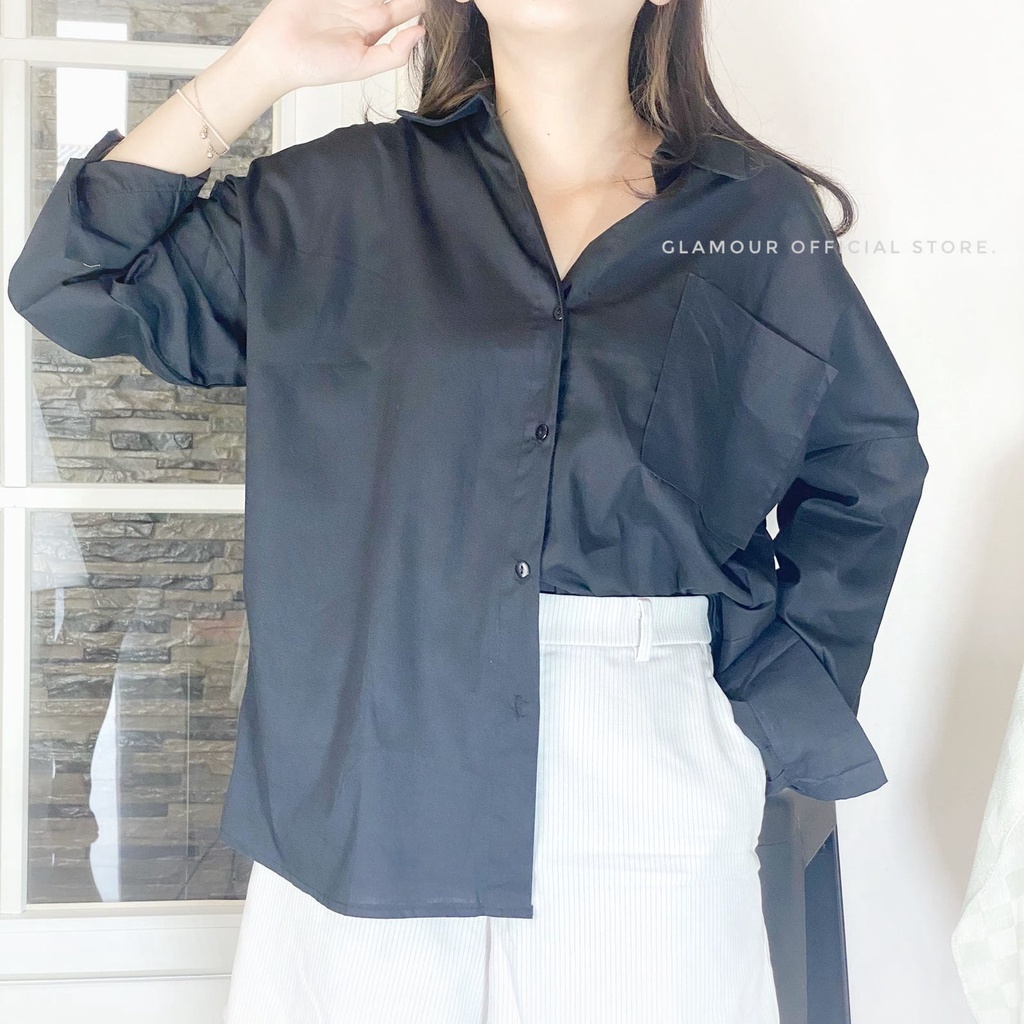 Kemeja Oversize Wanita Lengan Panjang Bahan Katun Premium