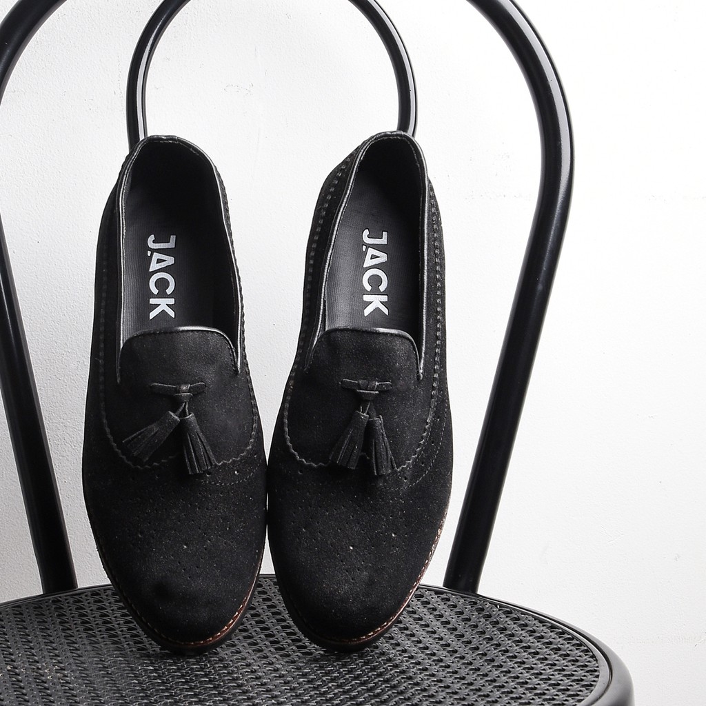 Pierre Black | Sepatu Hitam Tanpa Tali Loafers Pria Casual Kerja Formal Kantor Laki | FORIND x JACK