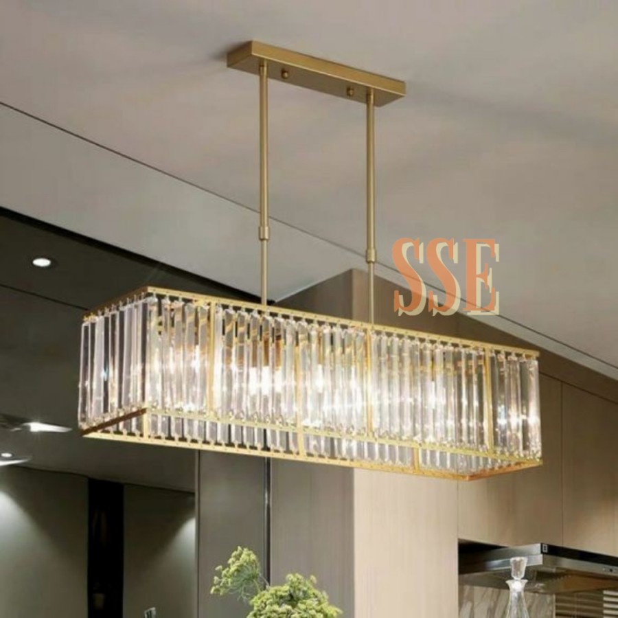 LAMPU GANTUNG KRISTAL MINIMALIS GOLD HITAM HIAS RUANG MAKAN RUANG TAMU