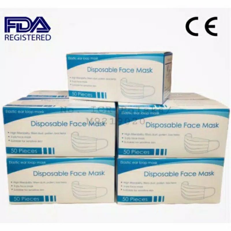 DISPOSABLE MASK 30'S EARLOP 3PLY isi 50pcs ori 100% Masker Disposable Daily 50 Pcs