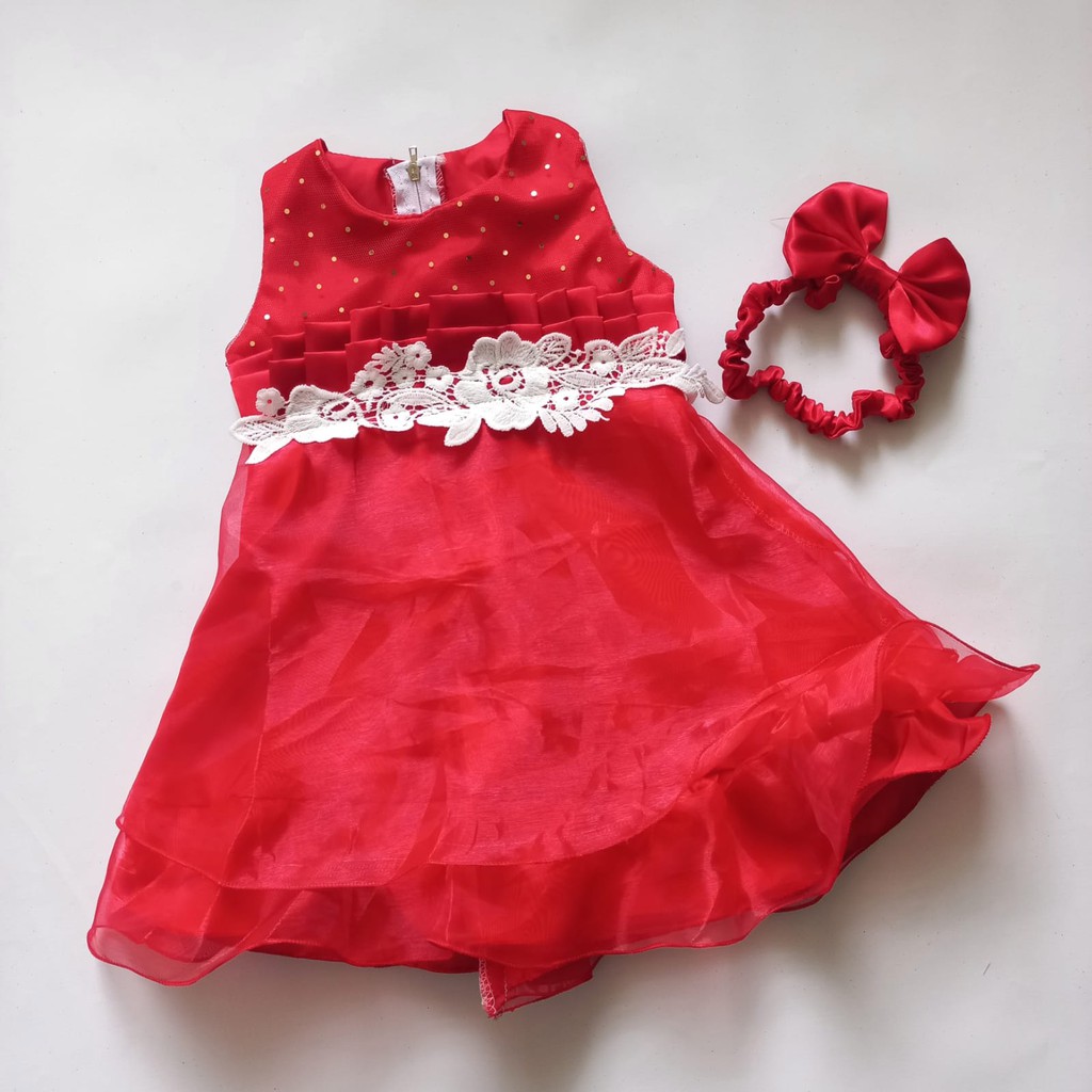 Gaun Natal Bayi 6 12 Bulan Dress Anak Hari Raya 10 Tahun Baju Christmas Natalan Model Terbaru 2023 GRATIS PITA Tutu Pesta Merry Chirstmas Satin Organdi KA73